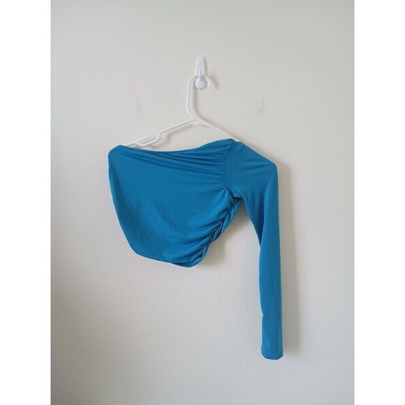 Fashion Nova Crop Top One Shoulder Long Sleeve Ribbed Turquoise Size S - Picture 2 of 7